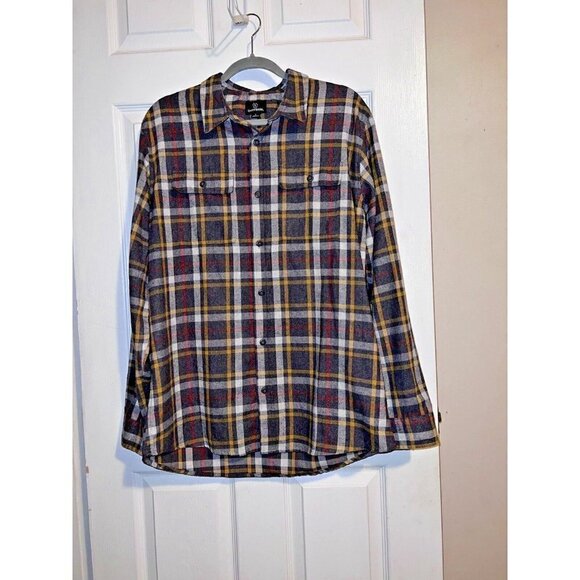 BURNSIDE Men's Gray Plaid Extra Soft Flannel Shirt Long Sleeve BD8283 Sz L - Picture 1 of 8